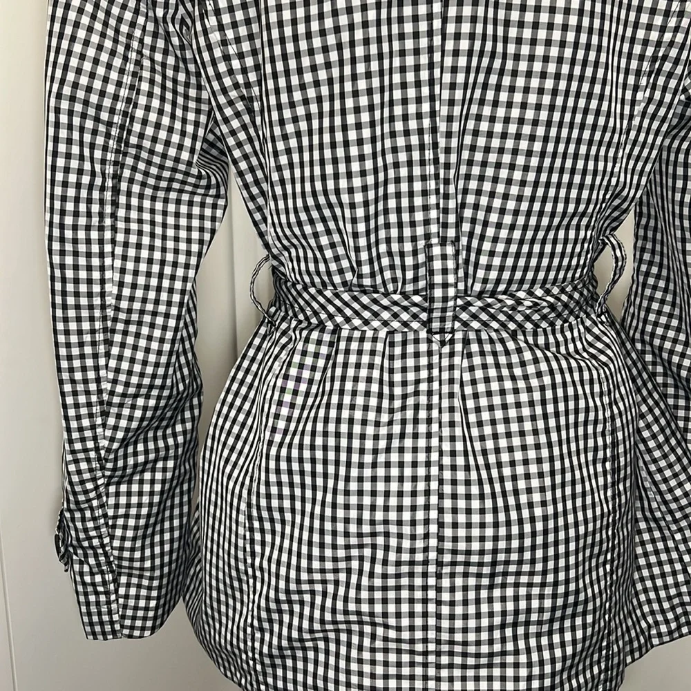 Checkered A-Line Mini Trench Coat or Mini Dress with tie sinch and 4 buttons - Picture 5 of 5